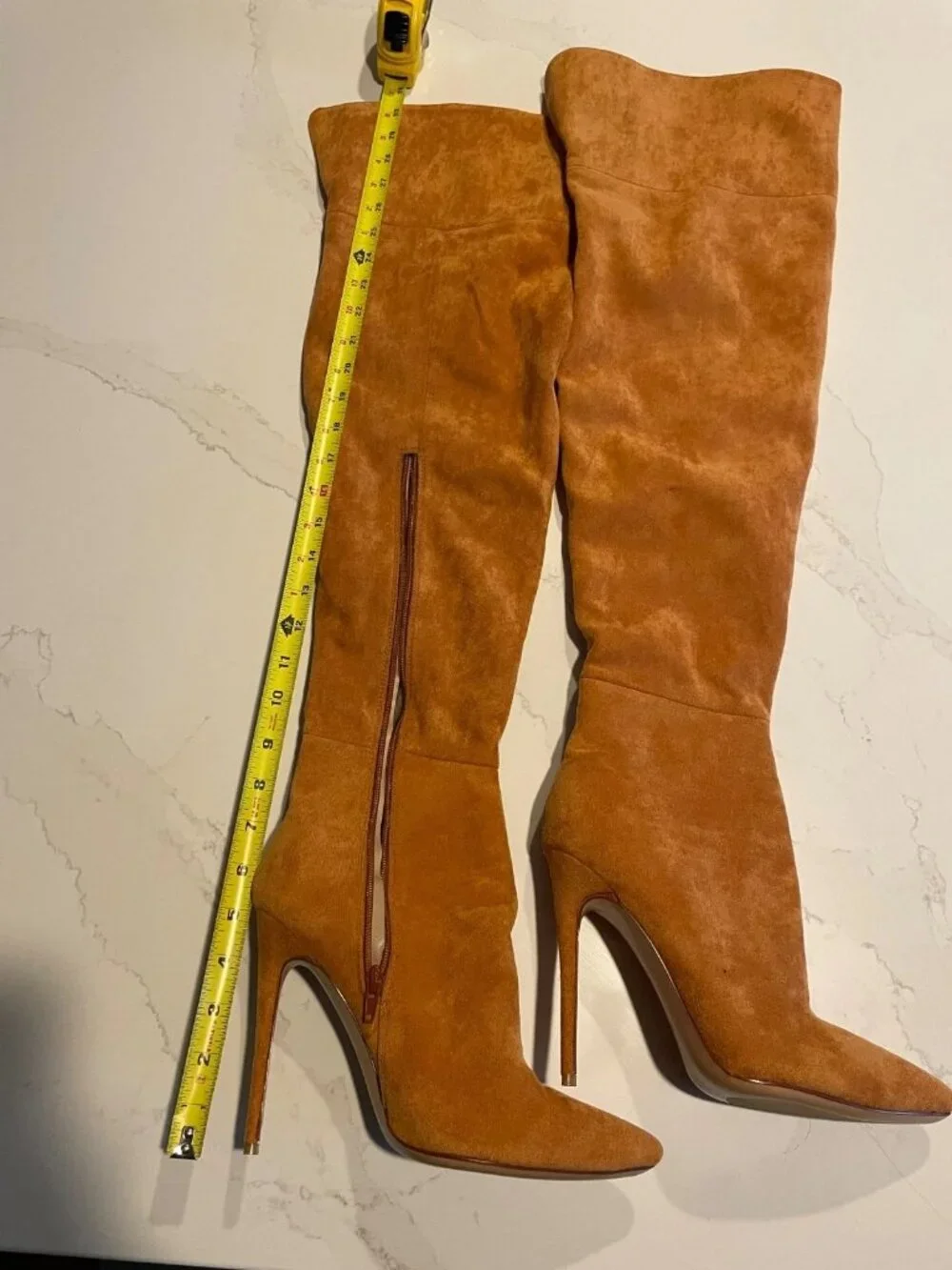9 Thigh-High Stiletto Boots Camel Brown Sexy Glam over knee boots, new no box.